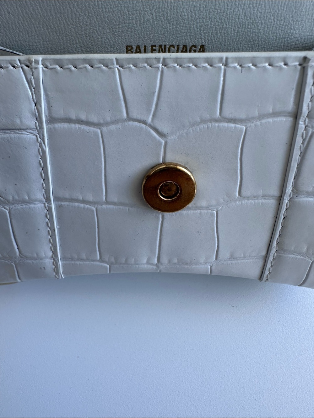 Balenciaga White Croc-Embossed Mini Wallet with Gold 'B' Charm and Keyring. - Picture 6 of 10